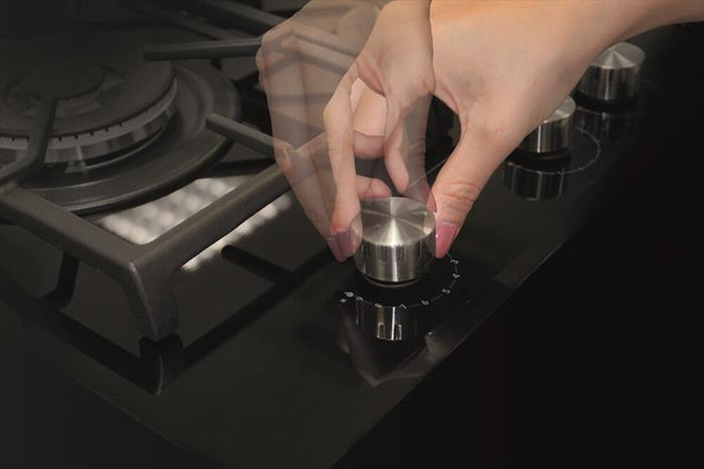 GLEM GAS - Piano cottura a gas GV755XBK 5 fuochi 70cm-Nero Lucido