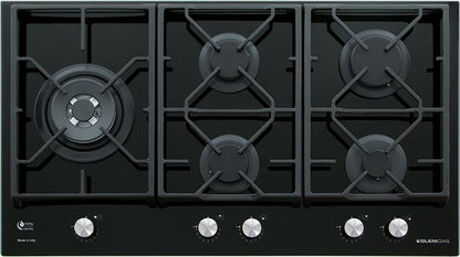 GLEM GAS - Piano cottura a gas GV95TXBK 5 fuochi 90cm-Nero Lucido